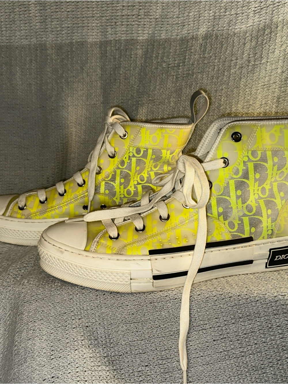 Dior High-Top Sneakers in Yellow and White Monogram - Picture 5 of 11